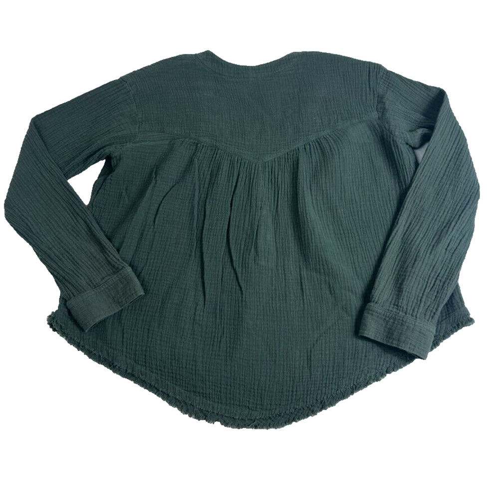 Free People Top Womens S Gray Gauze Changing Horizons Popover Crinkle Top - Picture 3 of 8